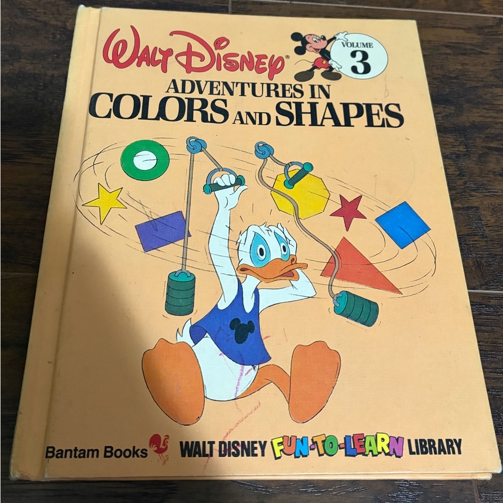 Vintage 1983 Disney Colors and Shapes Board Book - Yellow Cover with Donald Duck